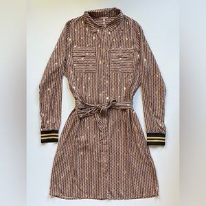 ESQUALO Brown and Gold Long Sleeve Dress